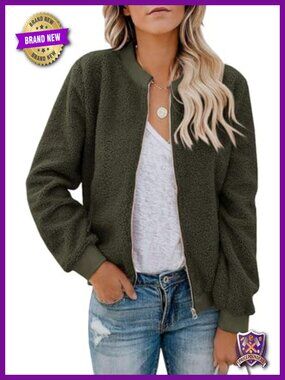 Sherpa Faux Fur Fleece Zip Up Bomber Jacket Warm Winter Coat
